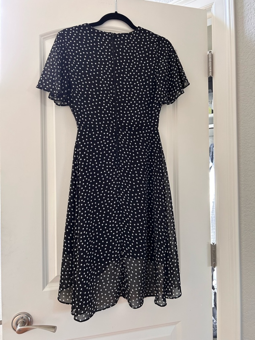 My Michelle Polka Dot Faux Wrap Skater Dress. Flutter Sleeve. Feminine. Retro. - Picture 4 of 12